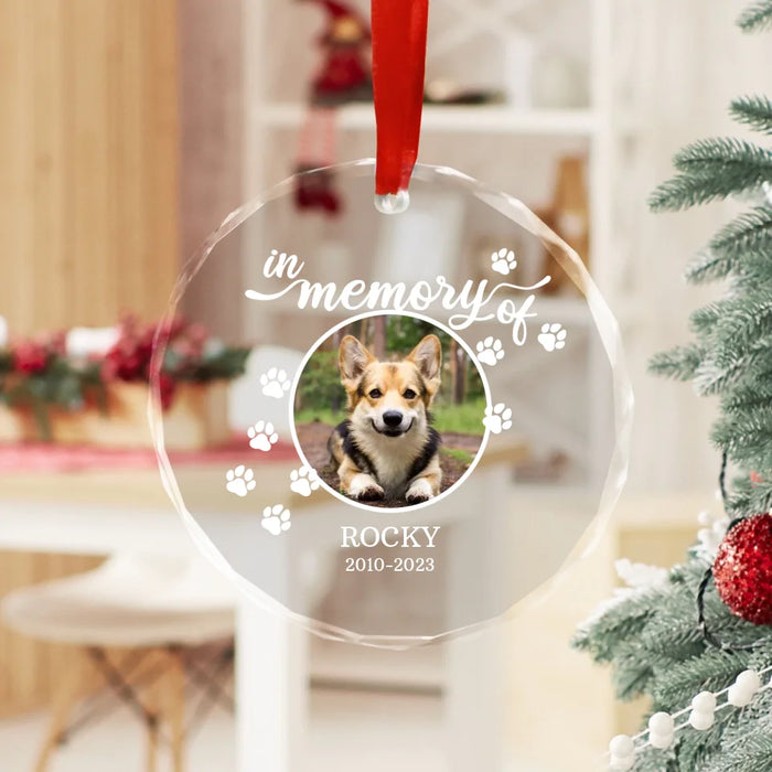 Personalized In Loving Memory Glass Ornament, Custom Dog Memorial Photo Ornament, Loss of Dog Sympathy Gift