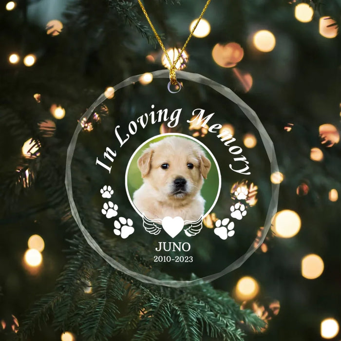 Personalized In Loving Memory Glass Ornament, Custom Dog Memorial Photo Ornament, Loss of Dog Sympathy Gift