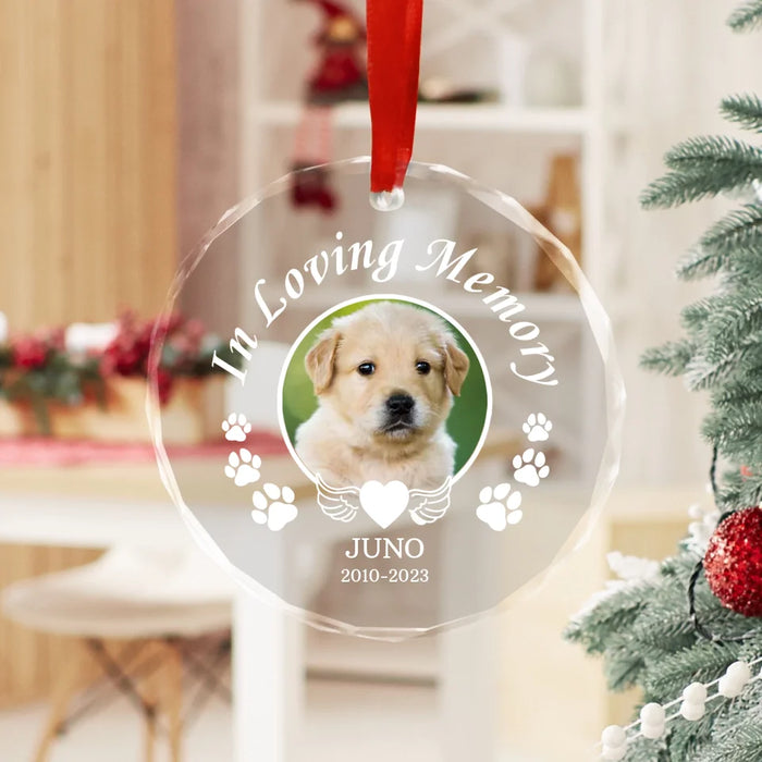 Personalized In Loving Memory Glass Ornament, Custom Dog Memorial Photo Ornament, Loss of Dog Sympathy Gift