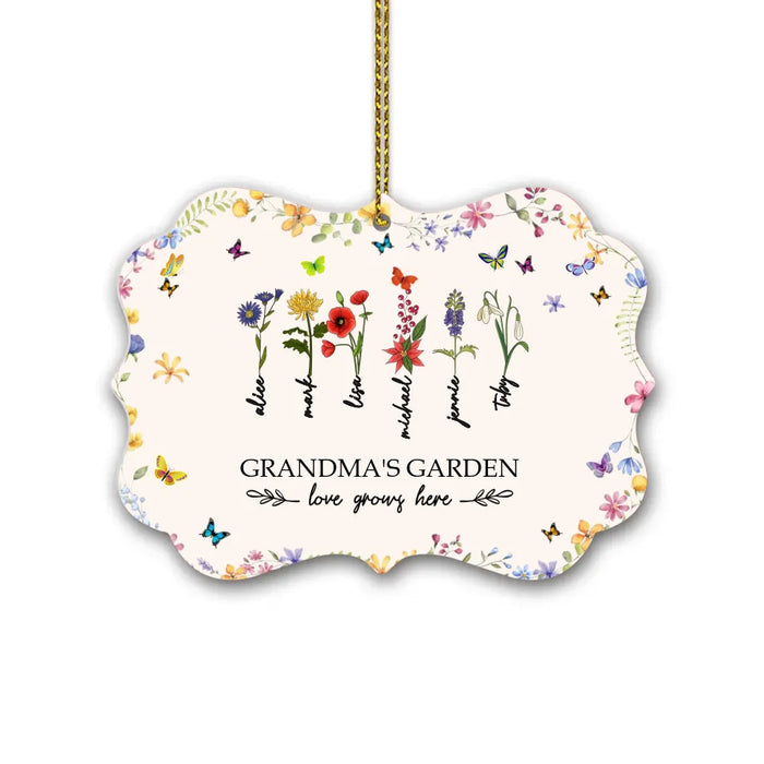 Personalized Grandma's Garden Love Grows Here Ornament, Custom Birth Month Flower Family Metal Ornament, Christmas Gift for Grandma Mom