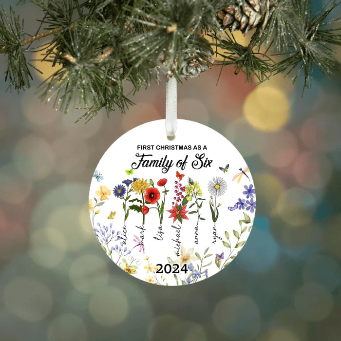 Personalized First Christmas as a Family of 3-8 Flowers Ornament, Custom Birth Month Flower Family Ceramic Ornament, First Christmas Ornament