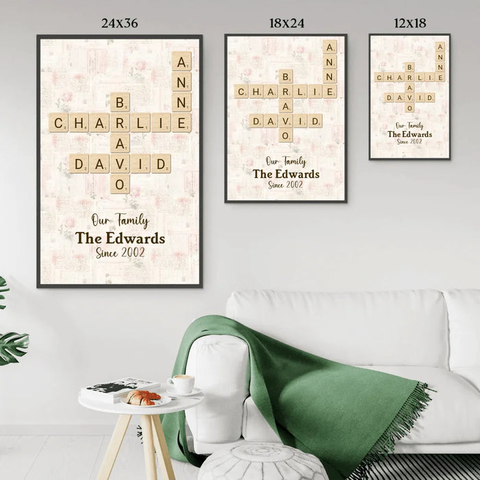 Personalized Family Crossword Poster, Custom Family Scrabble Poster, Scrabble Wall Decor, Family Names