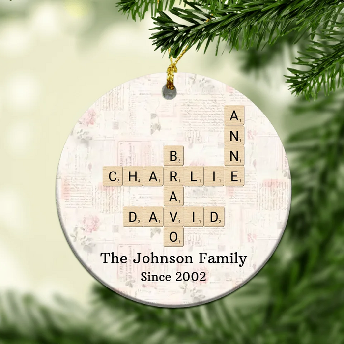 Personalized Family Names Crossword Ornament, Custom Family Scrabble Ceramic Ornament, Scrabble Christmas Ornaments