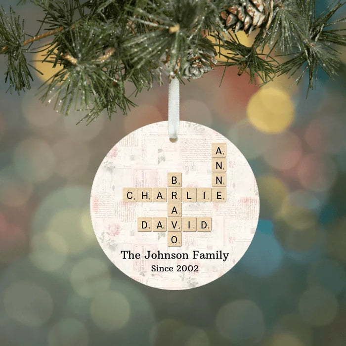 Personalized Family Names Crossword Ornament, Custom Family Scrabble Ceramic Ornament, Scrabble Christmas Ornaments