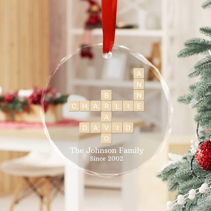 Personalized Family Names Crossword Glass Ornament, Custom Family Scrabble Ornament, Scrabble Puzzle Christmas Ornaments