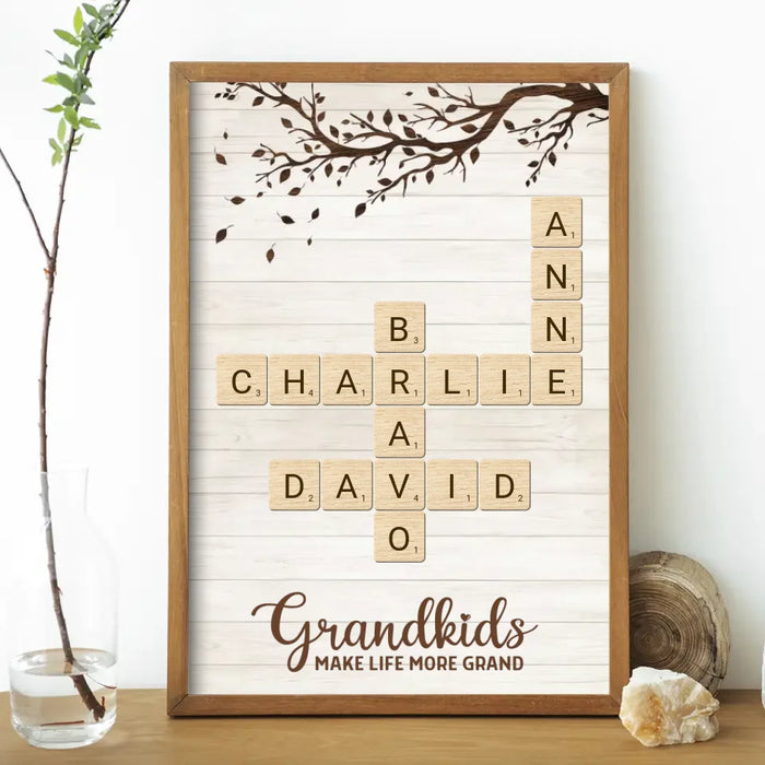 Personalized Grandkids Crossword Poster, Custom Family Scrabble Poster, Scrabble Wall Decor for Grandparents