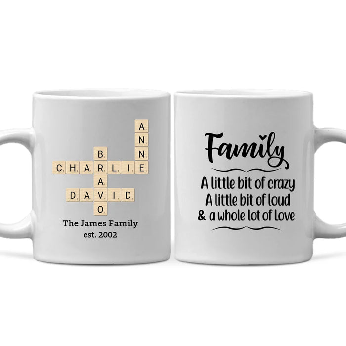 Personalized Family Crossword Art Scrabble Mug, Custom Family Scrabble Mug, Scrabble Puzzle Christmas Mug