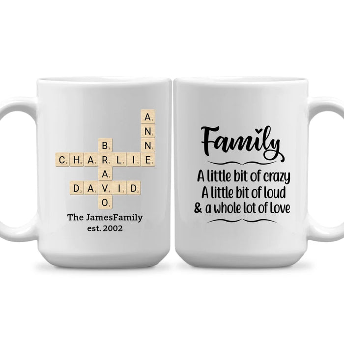 Personalized Family Crossword Art Scrabble Mug, Custom Family Scrabble Mug, Scrabble Puzzle Christmas Mug