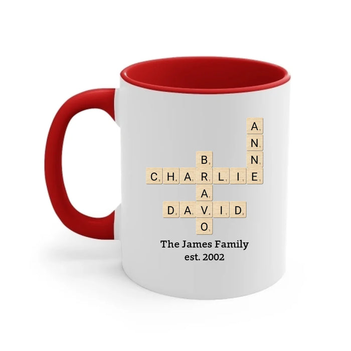 Personalized Family Crossword Art Scrabble Mug, Custom Family Scrabble Mug, Scrabble Puzzle Christmas Mug