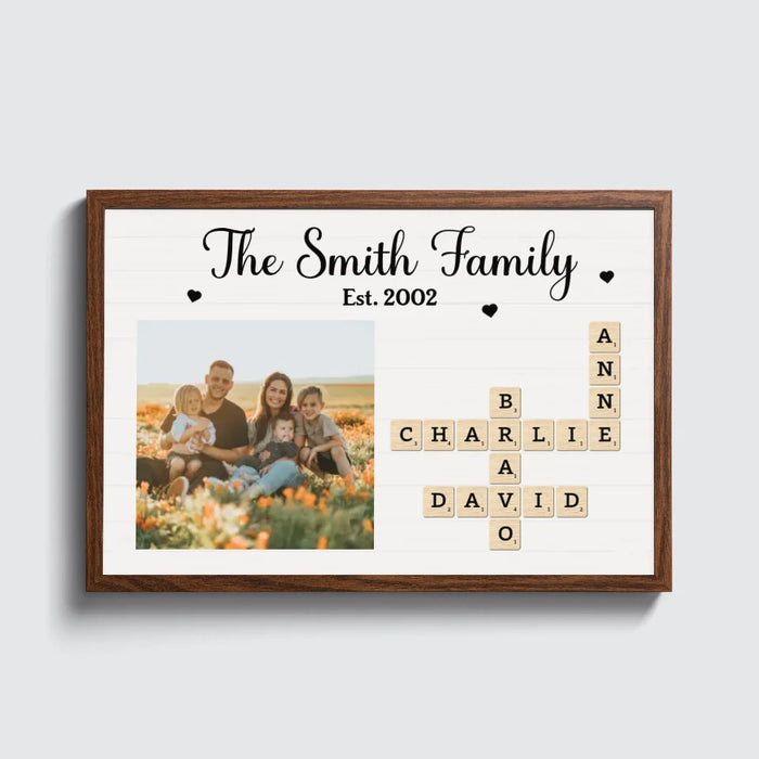 Personalized Family Photo Crossword Puzzle  Poster, Custom Family Scrabble Poster, Scrabble Wall Decor for Family