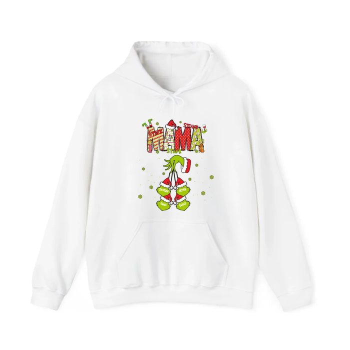 Personalized Mama Grinch Shirt, Custom Christmas Mama Kids Names Sweatshirt, Stunk Stink Stank Mama Sweater