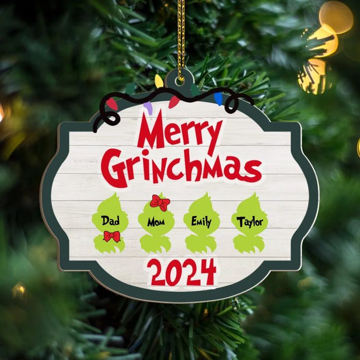 Merry Grinchmas 2024 - Personalized Christmas Gifts Custom 2 Layered Piece Wooden Ornament For Family, Grinch Family Ornament