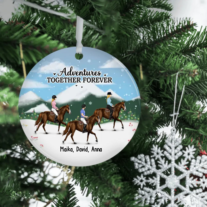 Personalized Adventures Together Forever Ornament, Custom Horse Riding Ceramic Ornament For Friends, For Couples, Horse Lovers