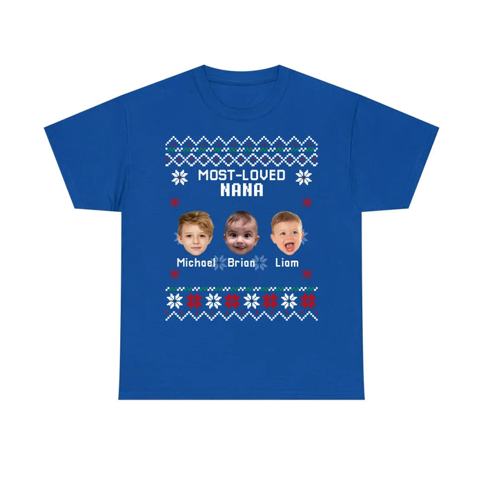 Personalized Most Loved Nana Grandma Mama Shirt, Custom Christmas Face Kids Photo Sweatshirt