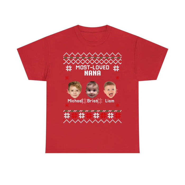 Personalized Most Loved Nana Grandma Mama Shirt, Custom Christmas Face Kids Photo Sweatshirt