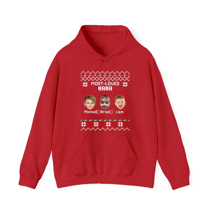 Personalized Most Loved Nana Grandma Mama Shirt, Custom Christmas Face Kids Photo Sweatshirt