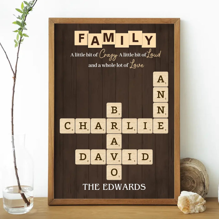 Personalized Family Crossword Poster, Custom Family Scrabble Poster, Scrabble Wall Decor for Family