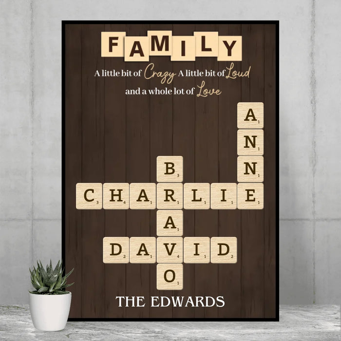 Personalized Family Crossword Poster, Custom Family Scrabble Poster, Scrabble Wall Decor for Family