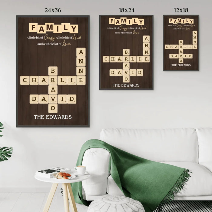 Personalized Family Crossword Poster, Custom Family Scrabble Poster, Scrabble Wall Decor for Family