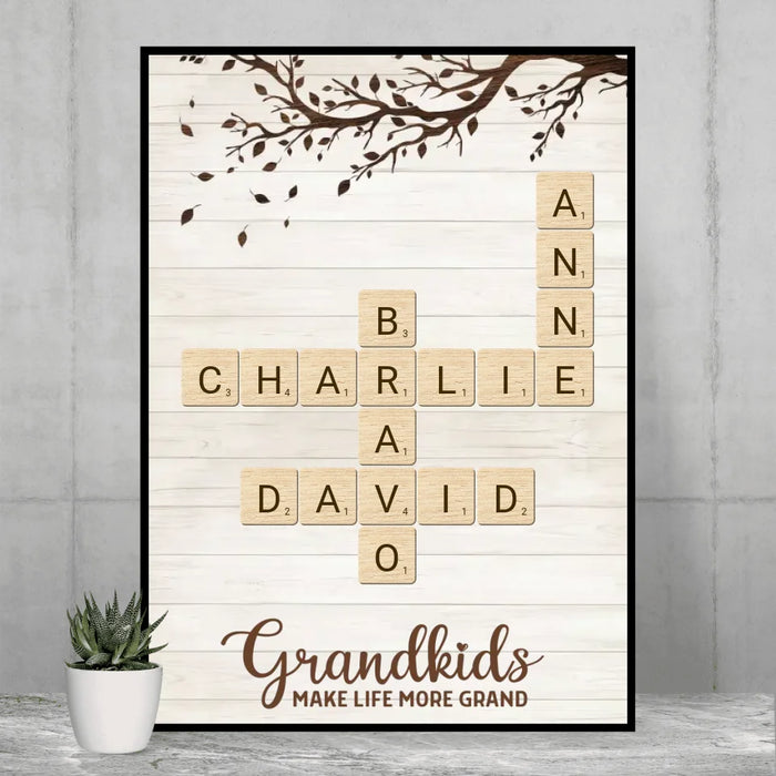 Personalized Grandkids Crossword Poster, Custom Family Scrabble Poster, Scrabble Wall Decor for Grandparents