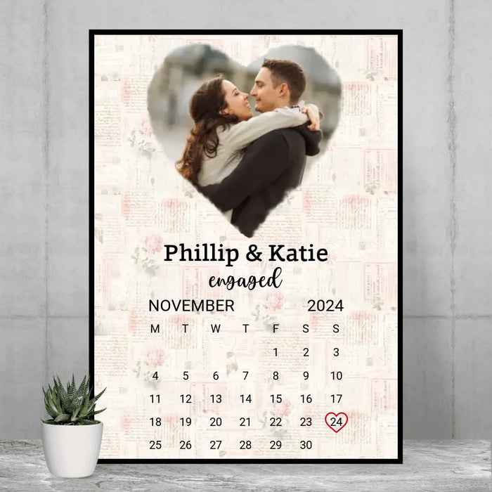 Personalized Couple Poster Calendar, Custom Photo Calendar, Engagement Anniversary Gift