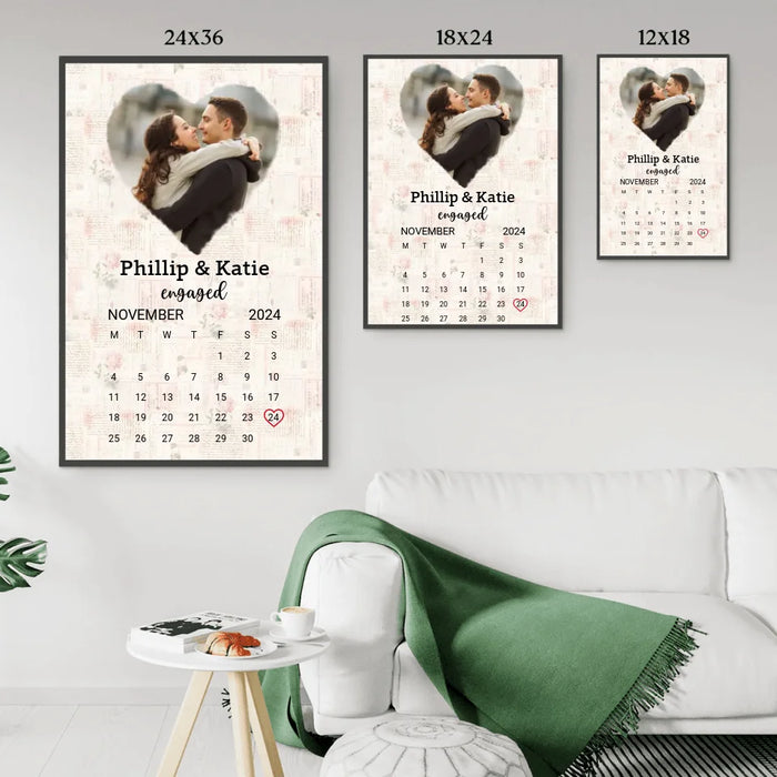 Personalized Couple Poster Calendar, Custom Photo Calendar, Engagement Anniversary Gift