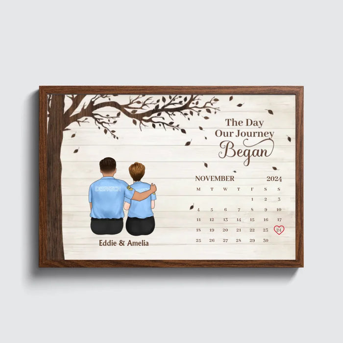 Personalized The Day Our Journey Began Poster, Custom First Responder Couple Anniversary Calendar Poster, Couple Portrait, Firefighter, Nurse, Police Officer, Military, EMS