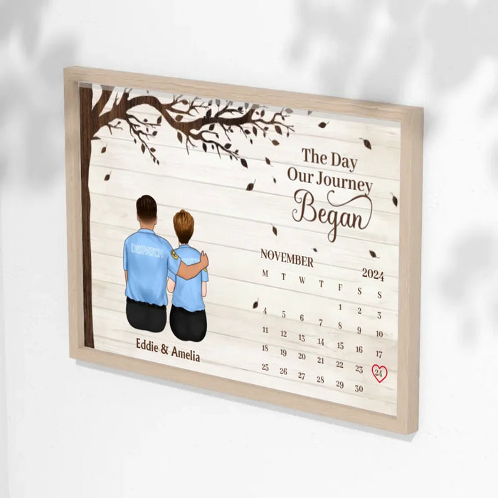 Personalized The Day Our Journey Began Poster, Custom First Responder Couple Anniversary Calendar Poster, Couple Portrait, Firefighter, Nurse, Police Officer, Military, EMS