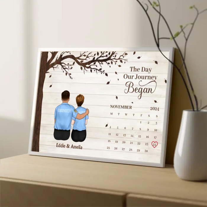 Personalized The Day Our Journey Began Poster, Custom First Responder Couple Anniversary Calendar Poster, Couple Portrait, Firefighter, Nurse, Police Officer, Military, EMS