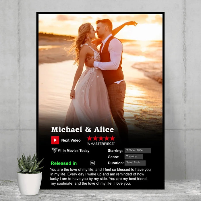 Personalized Couple Movie Landscape Poster, Custom Movie Poster with Photo, Anniversary Gift For Him, For Her