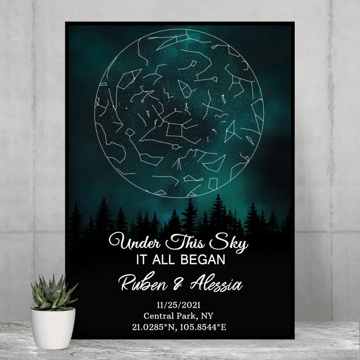 Personalized Under this Sky It All Began Constellation Star Map Poster, Custom Night Sky Poster, Anniversary Gift For Him, For Her