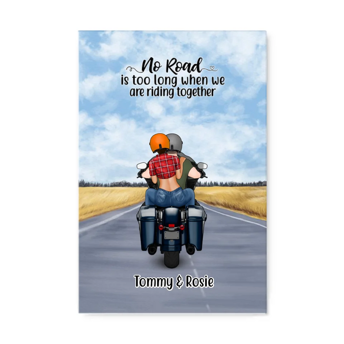Personalized Canvas, Motorcycle Couple, No Road Is Too Long, Gift For Couple, Biker Couple, Motorcycle Lovers