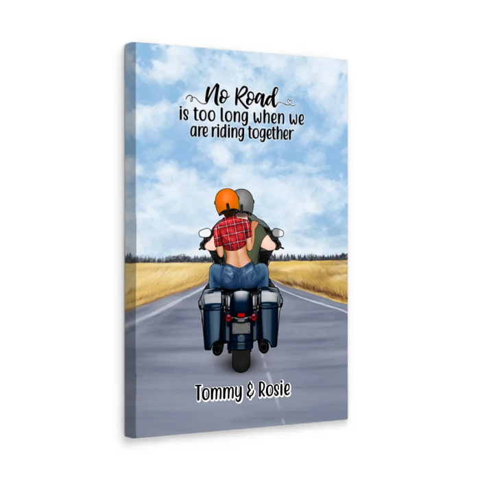 Personalized Canvas, Motorcycle Couple, No Road Is Too Long, Gift For Couple, Biker Couple, Motorcycle Lovers