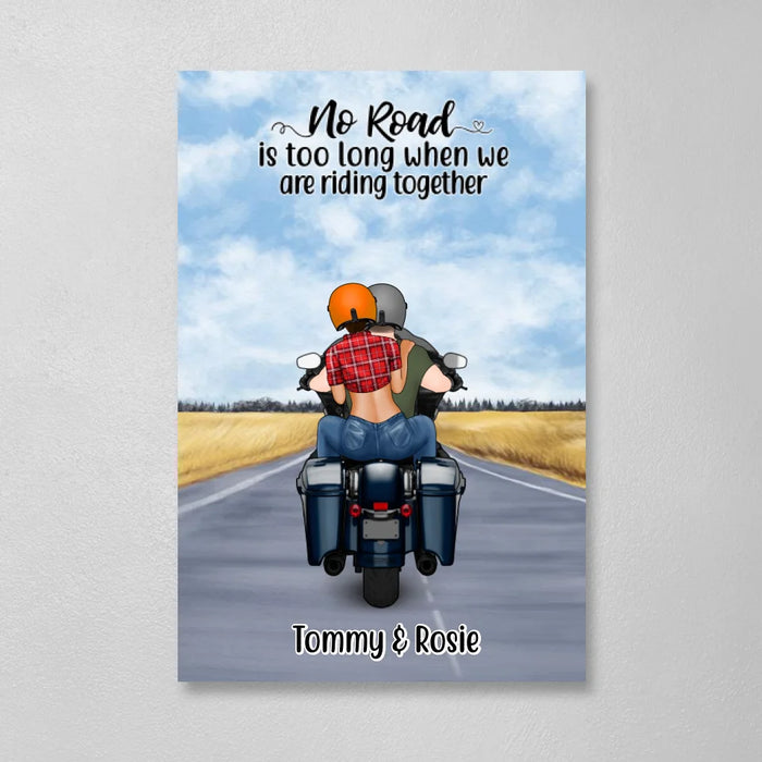 Personalized Canvas, Motorcycle Couple, No Road Is Too Long, Gift For Couple, Biker Couple, Motorcycle Lovers