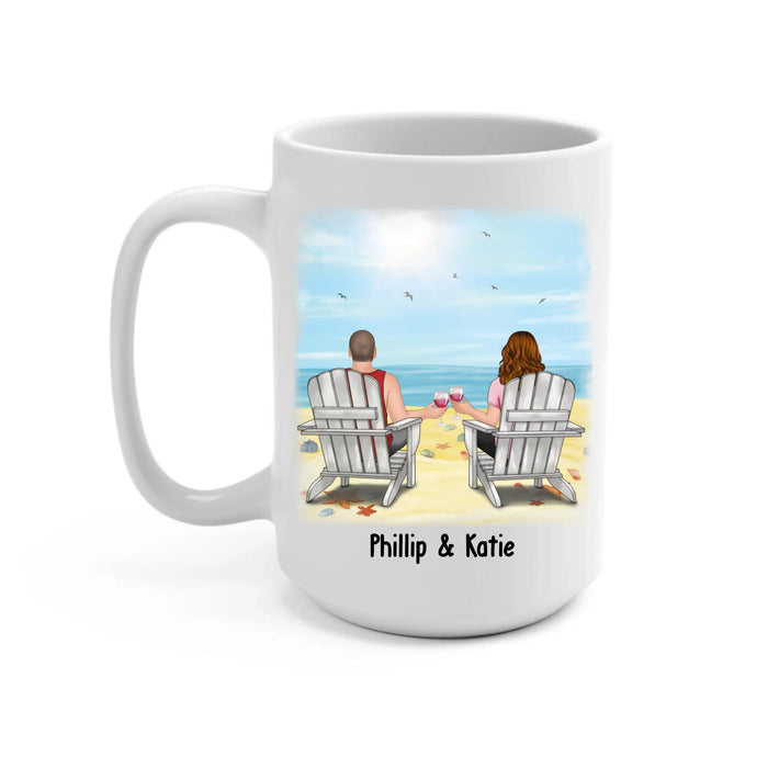 Personalized Couple Sitting On Beach Mug, Custom Calendar Anniversary Couple Mug, Gift For Him, For Her