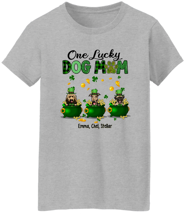 Personalized One Lucky Dog Mom Shirt, Custom St Patricks Day Dog Mom Shirt for Dog Lovers