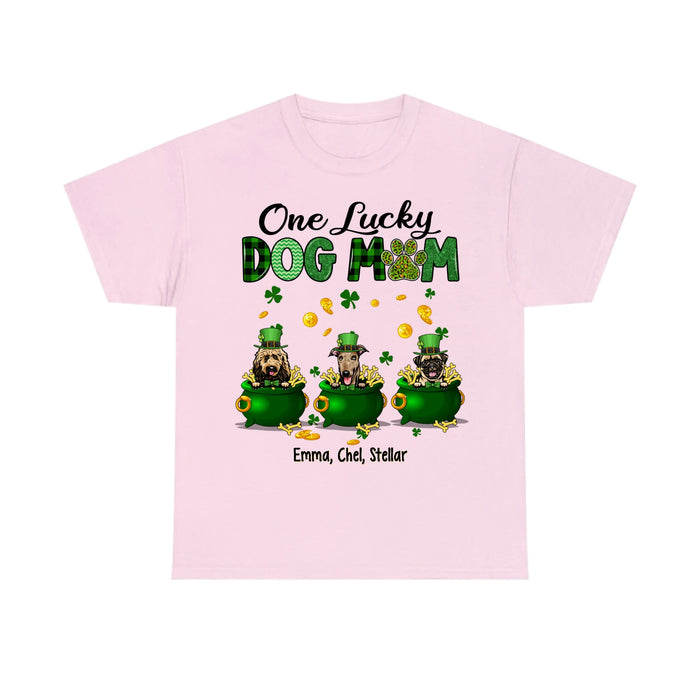 Personalized One Lucky Dog Mom Shirt, Custom St Patricks Day Dog Mom Shirt for Dog Lovers