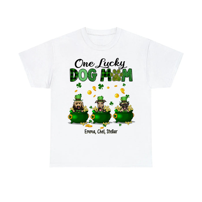 Personalized One Lucky Dog Mom Shirt, Custom St Patricks Day Dog Mom Shirt for Dog Lovers