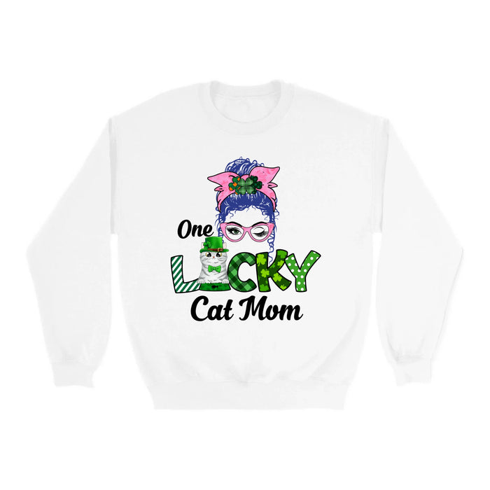 Personalized One Lucky Cat Mom Shirt, Custom St Patricks Day Cat Mom Shirt for Cat Lovers