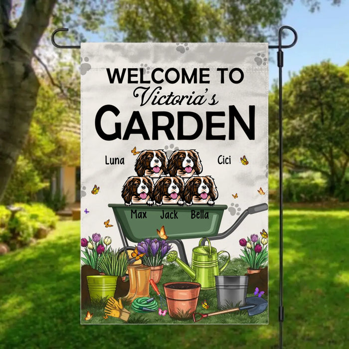 Personalized Garden Flag, Up to 5 Dogs, Welcome to My Garden, Gift For Dog Lovers