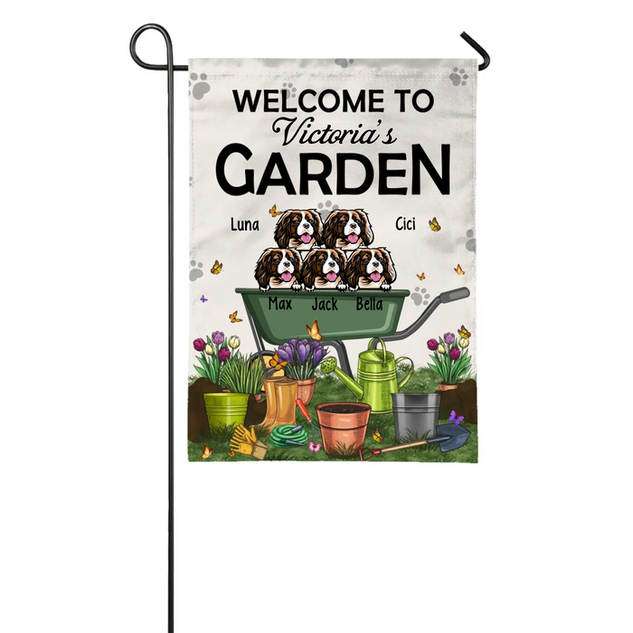 Personalized Garden Flag, Up to 5 Dogs, Welcome to My Garden, Gift For Dog Lovers