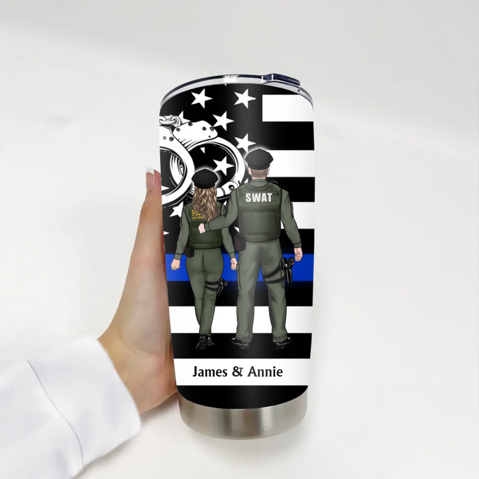 Police Officer Nutrition Facts -  Personalized Gifts Custom Couple Portrait Tumbler For Police Officers