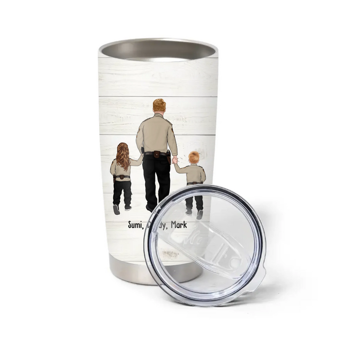 Police Dad And Kids - Personalized Gifts Custom Police Officer Tumbler For Dad, Police Officer Gifts