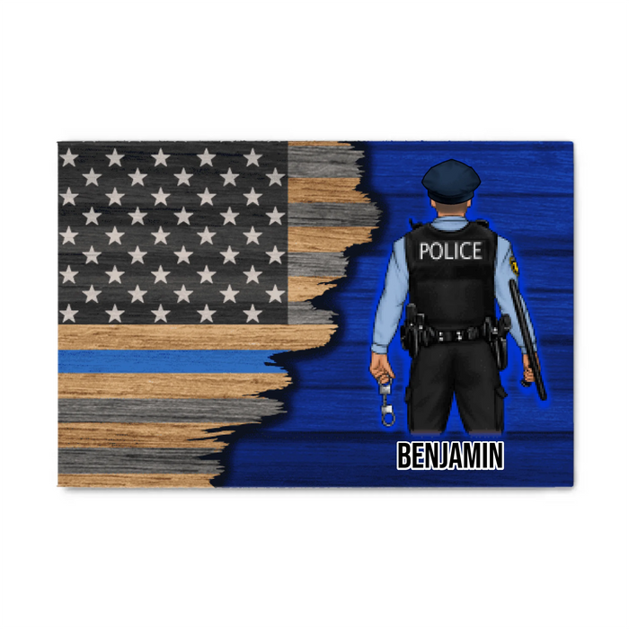 Personalized Canvas, Thin Line Blue American Flag, Gift For Police Officers