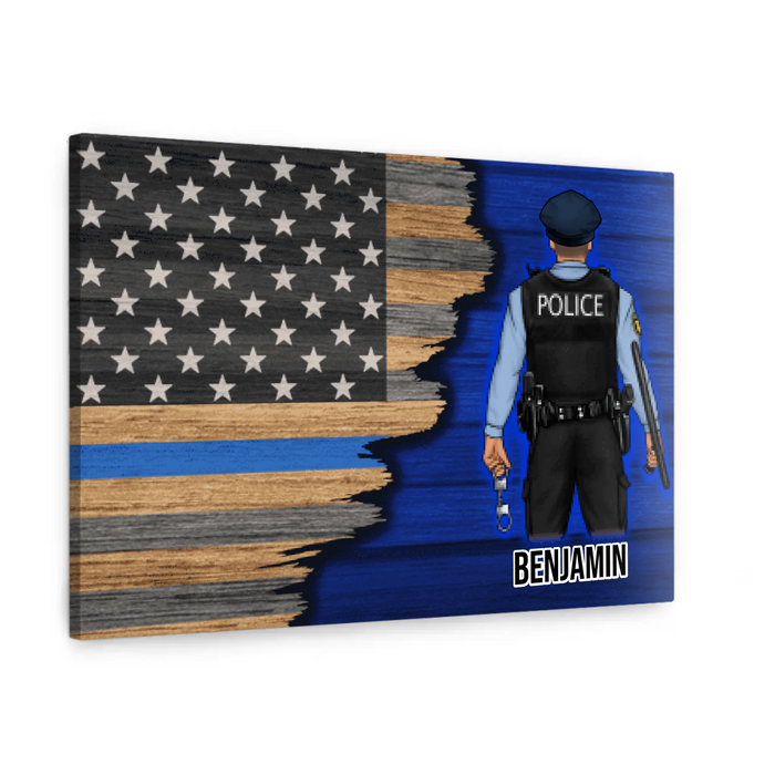 Personalized Canvas, Thin Line Blue American Flag, Gift For Police Officers