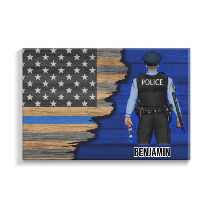Personalized Canvas, Thin Line Blue American Flag, Gift For Police Officers