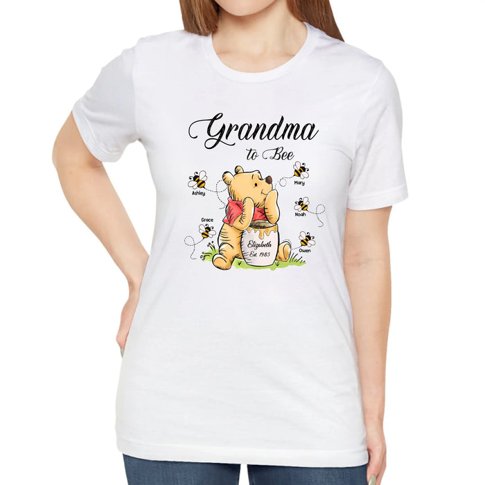 Personalized Mama To Bee Shirt, Custom Honey Bear with Kids Name Shirt, Gift for Grandma Mama