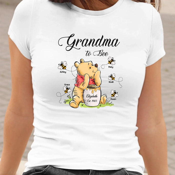 Personalized Mama To Bee Shirt, Custom Honey Bear with Kids Name Shirt, Gift for Grandma Mama