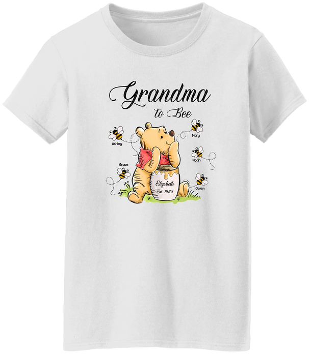 Personalized Mama To Bee Shirt, Custom Honey Bear with Kids Name Shirt, Gift for Grandma Mama