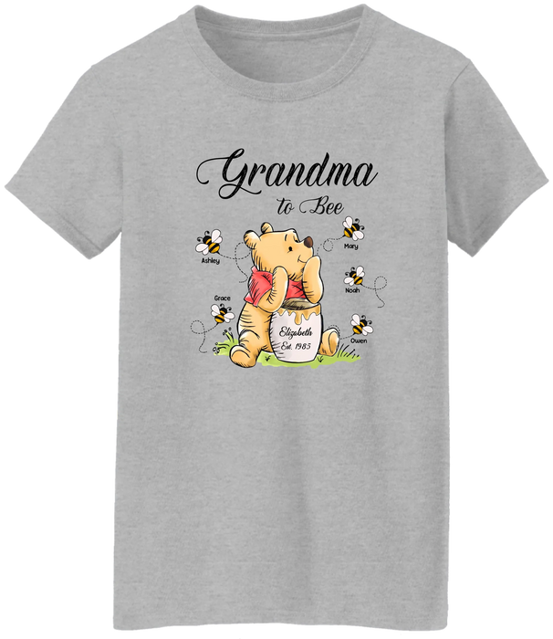 Personalized Mama To Bee Shirt, Custom Honey Bear with Kids Name Shirt, Gift for Grandma Mama
